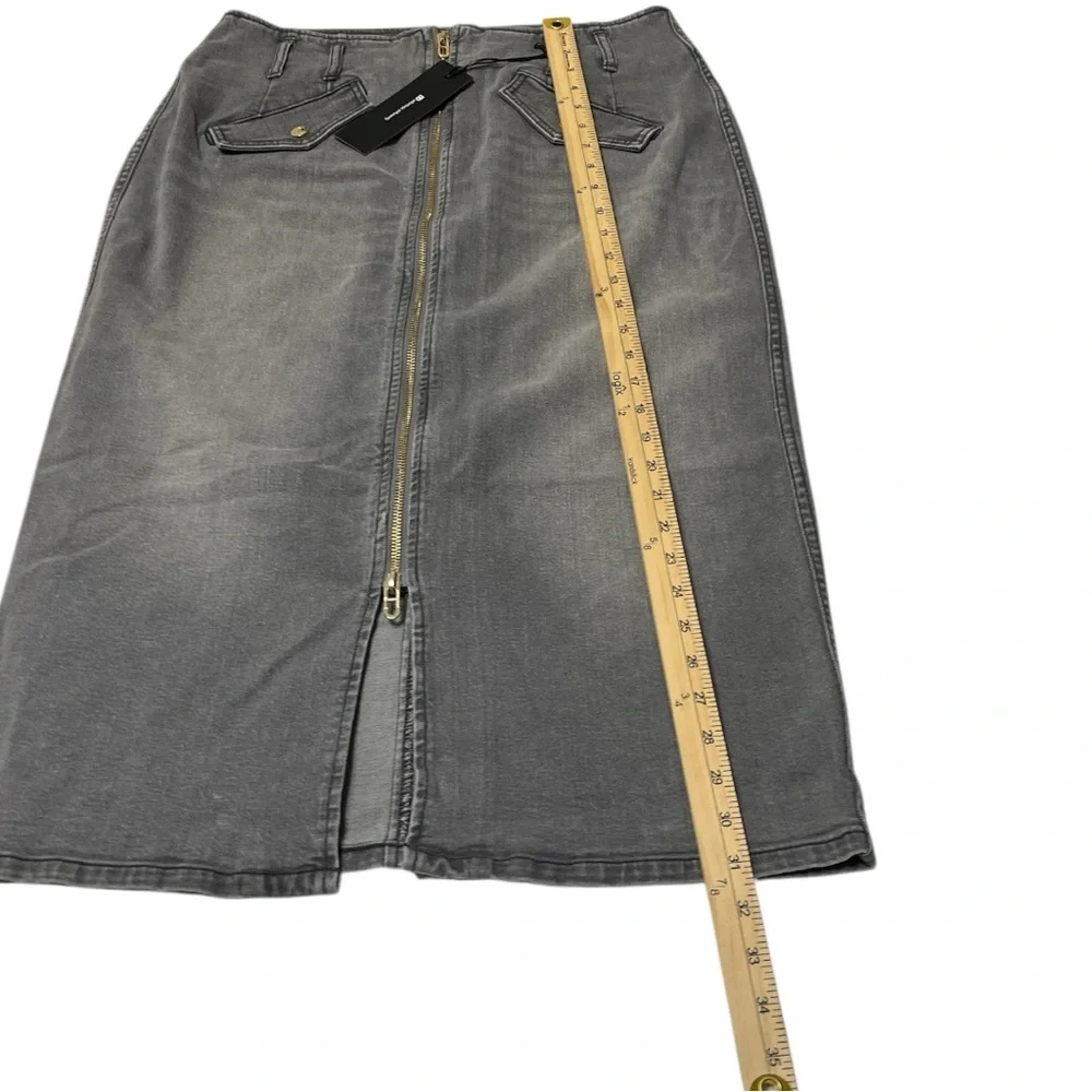 Dee Ocleppo Millie Zipper Front Denim Midi Skirt Charcoal Gray Sz 12